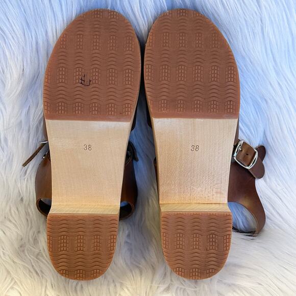 Kurier Charlie Mary Jane Clogs Leather High Heel Block Heel Wooden, Pecan Brown - Picture 12 of 14